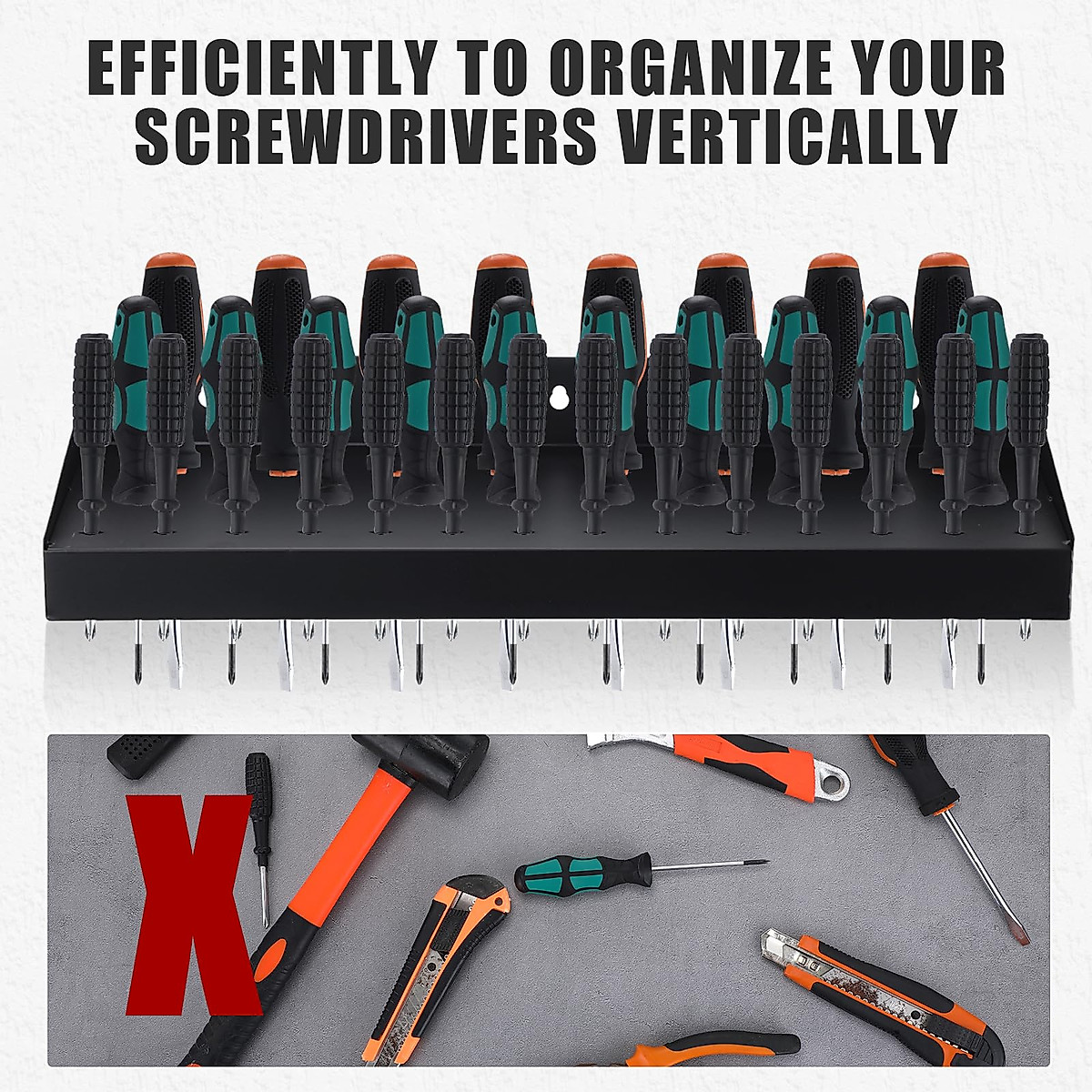 32-Hole Screwdriver Organizer - Wall-Mount Metal Holder