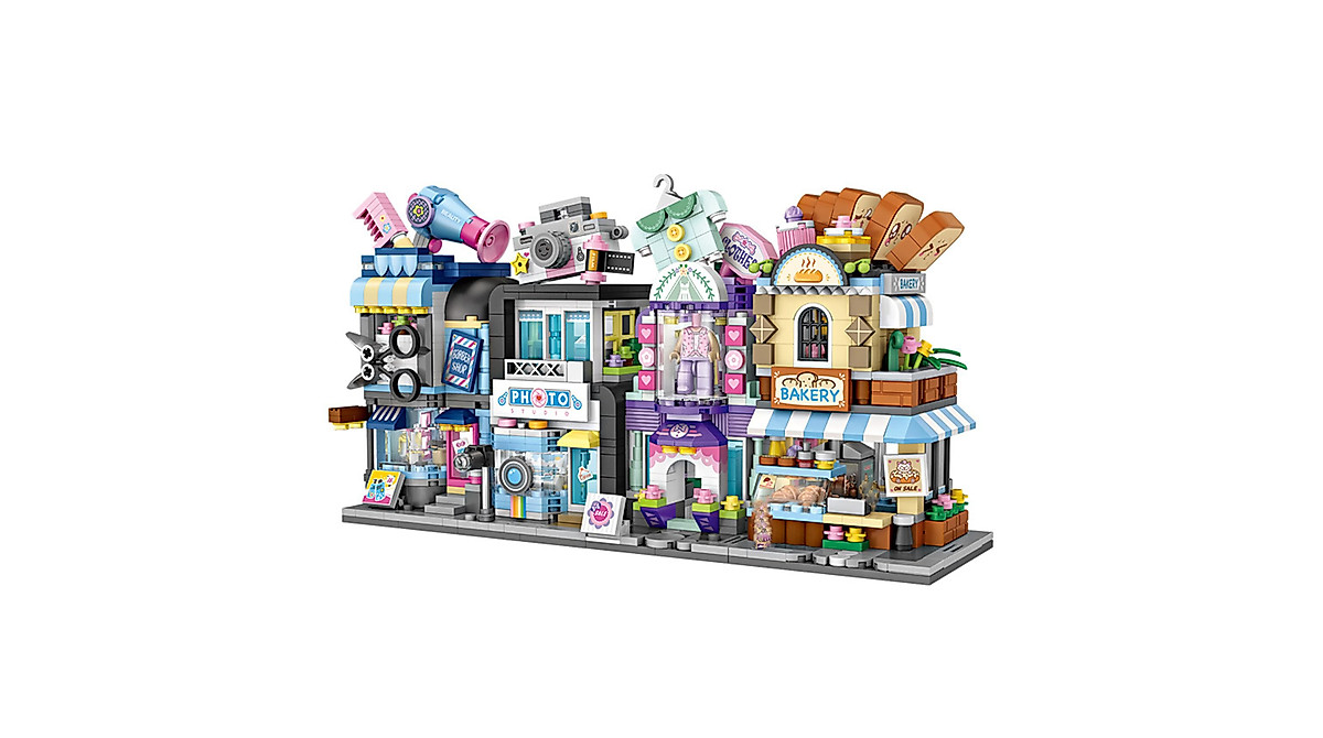 Set De 4 Mini Bloques De Construcción De Tiendas De Ciudad – Modelos De Calles Y Comercios En Miniatura Para Coleccionar