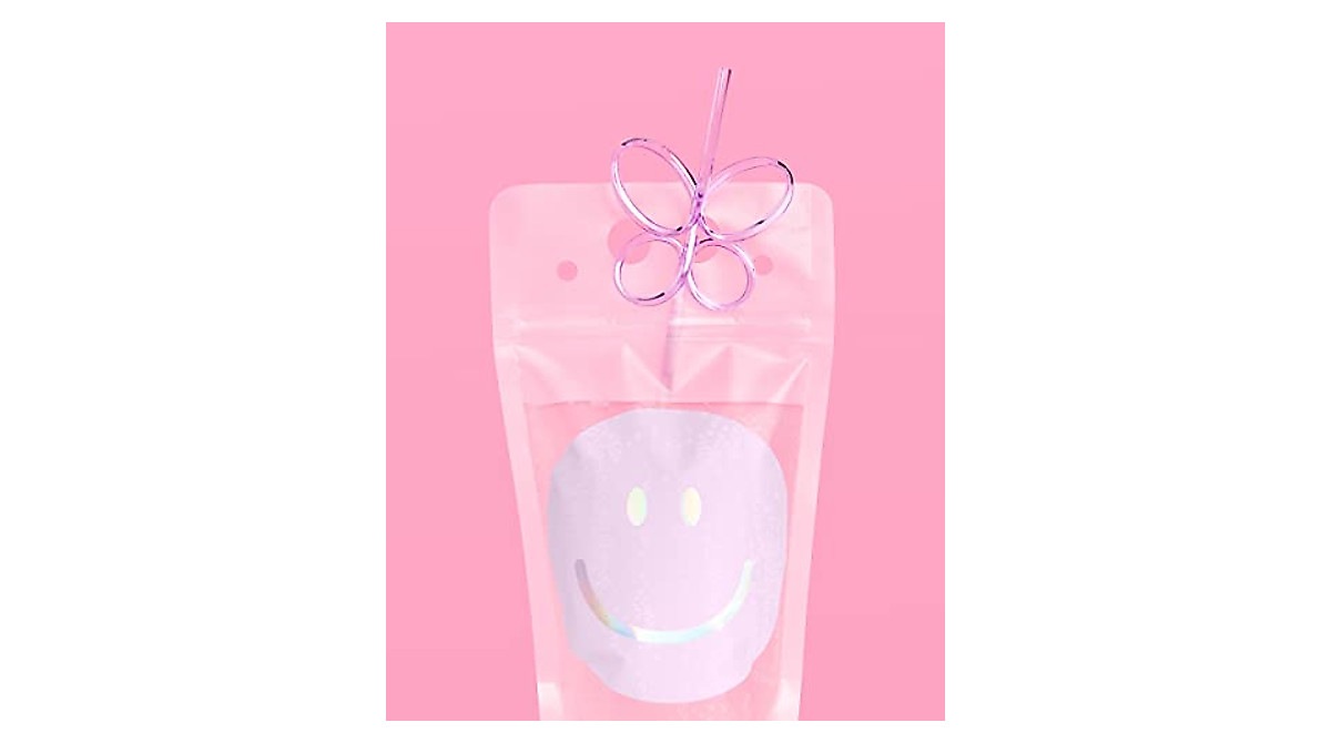 Smiley Drink Pouches + Butterfly Straws - 16 Pack Party Fun