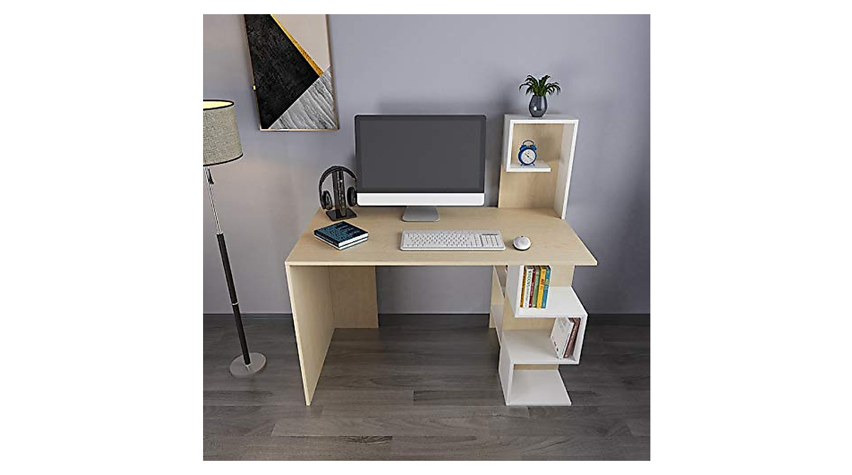 Multifunctional Khaki Computer Desk with Storage | Home Office Desk