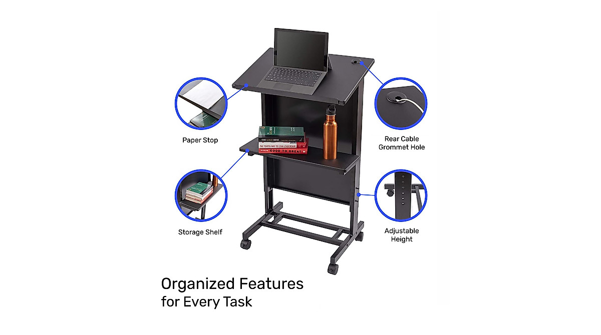 Adjustable Standing Desk & Portable Lectern - Heavy Steel Frame
