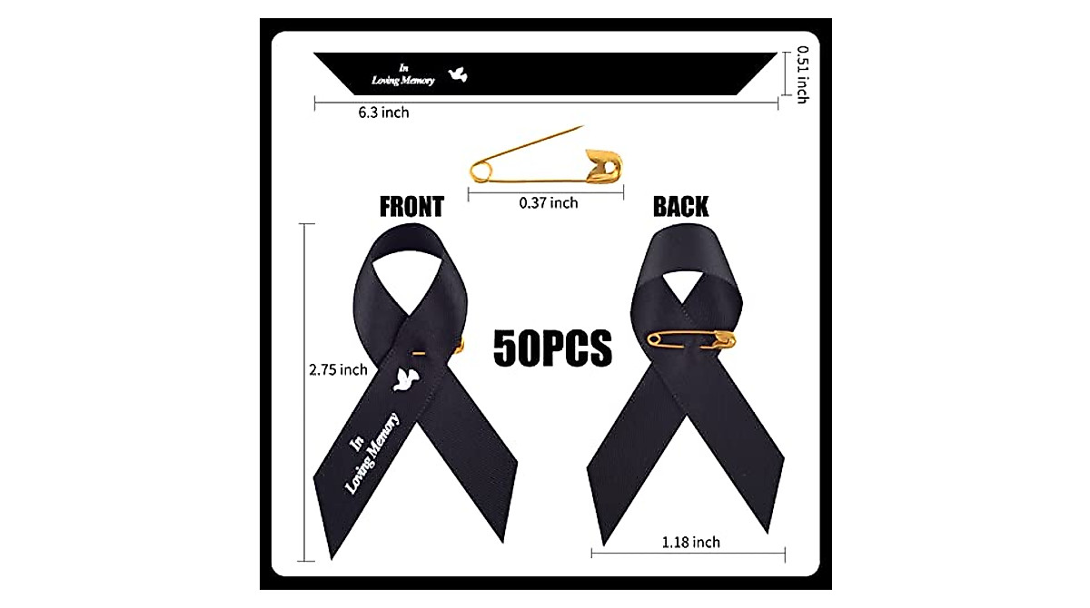 50 Black Memorial Ribbons for Funeral & Remembrance | In Loving Memory
