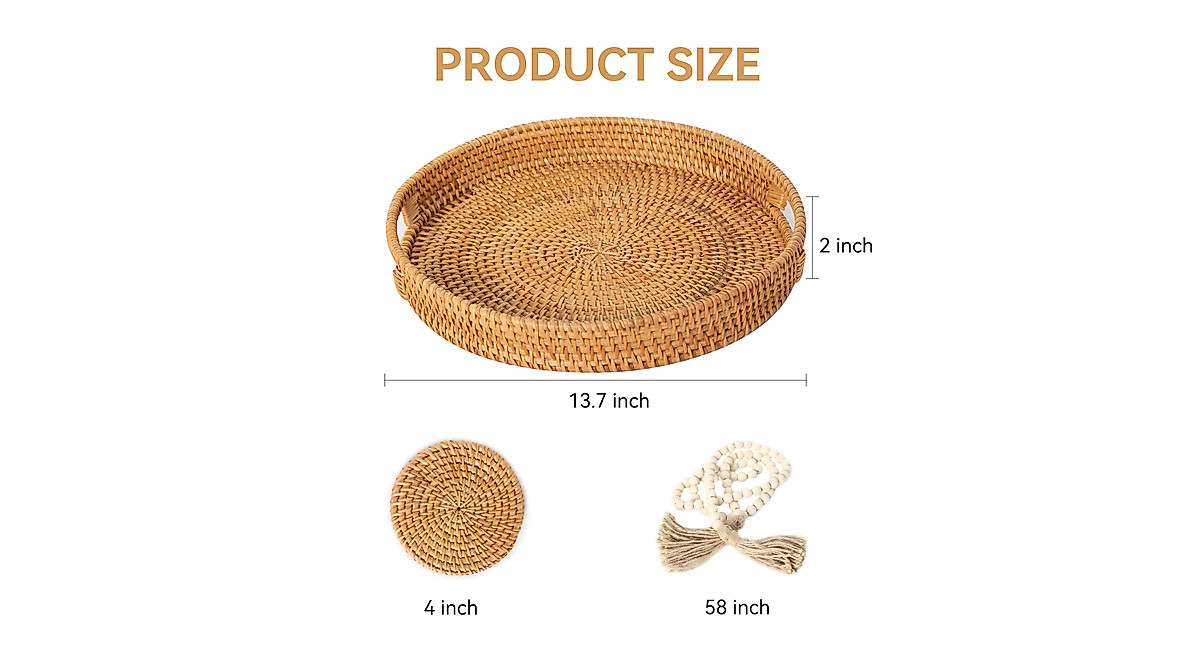 Rattan Serving Tray - Rustic Decor & Functional Organizer