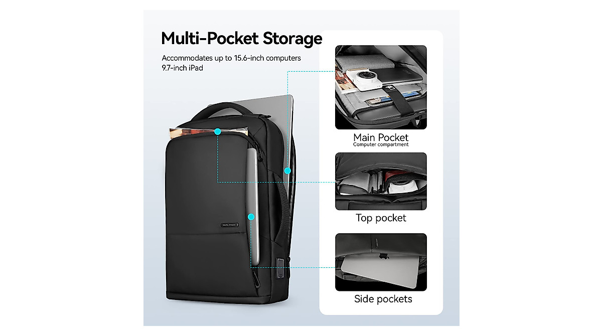 MARK RYDEN Slim Waterproof Backpack for Men | 15.6-inch Laptop, USB Port