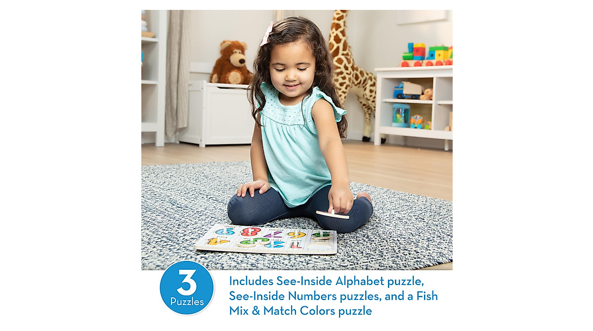 Melissa & Doug Wooden Peg Puzzles Set - Learning Fun for Kids