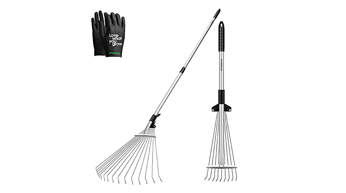 VIVOSUN 2-Pack Leaf Rake Set - Adjustable Garden Rakes for Lawn & Yard