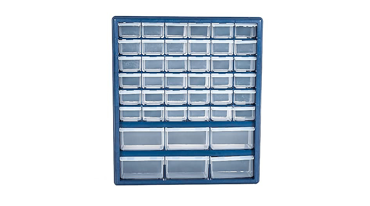 42-Compartment Storage Drawers & Wall Mount Parts Rack for Organization