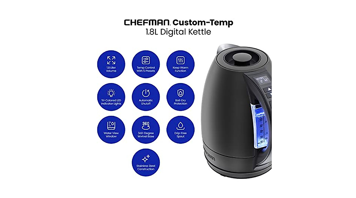 Chefman 1.8L Electric Tea Kettle with Temperature Control