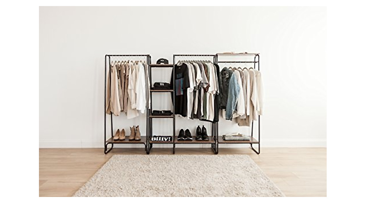 IRIS USA Metal Garment Rack with Wood Shelves – Space-Saving Organizer