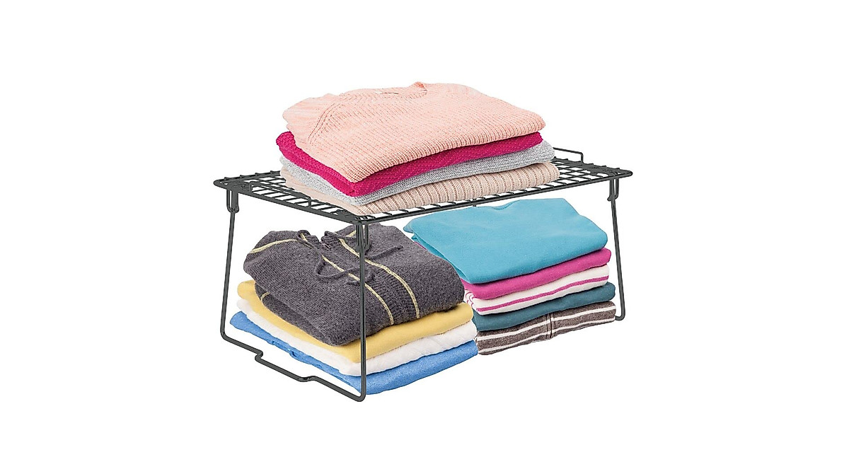mDesign Stackable Metal Shelves - Durable Home Organizer in Gray