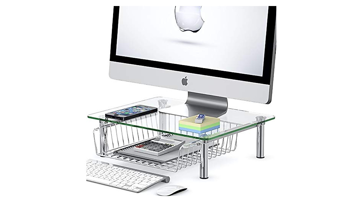 Stylish Glass Monitor Stand with Drawer - Simple Houseware