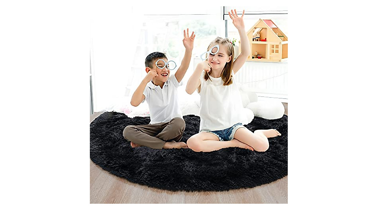 ISEAU Fluffy Round Rug - Stylish & Comfy for Kids