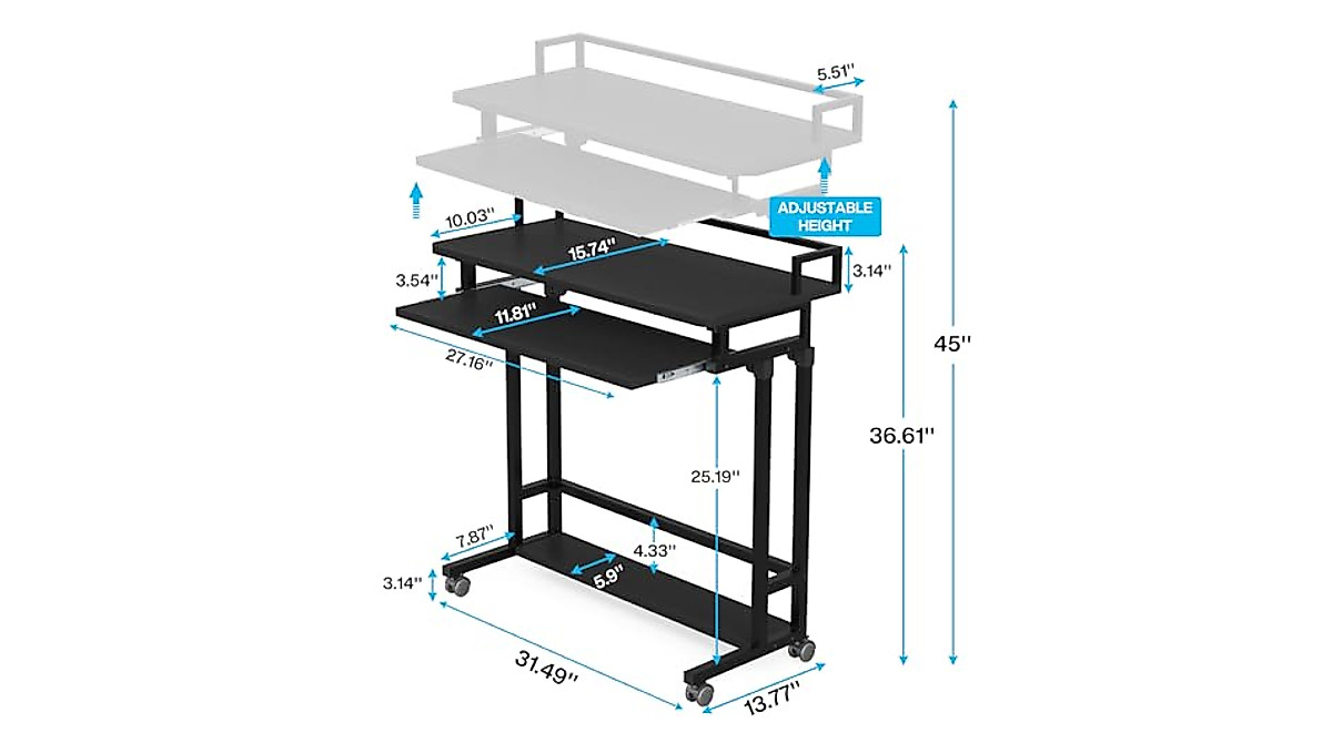 Tribesigns Adjustable Height Computer Desk for Small Spaces