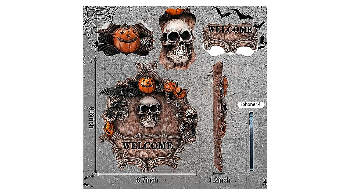 Halloween 3D Skeleton Welcome Sign for Front Door Decor