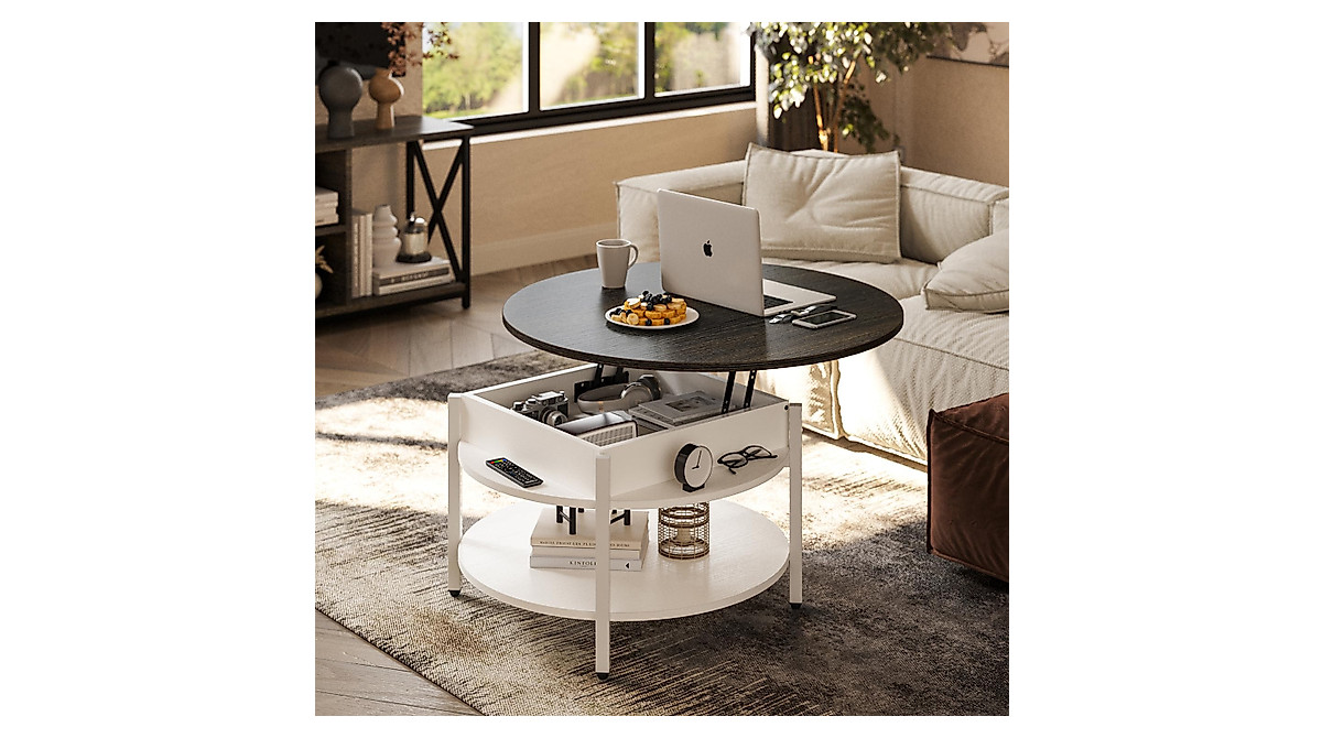 FABATO Round Lift Top Coffee Table with Storage and Hidden Compartment ...