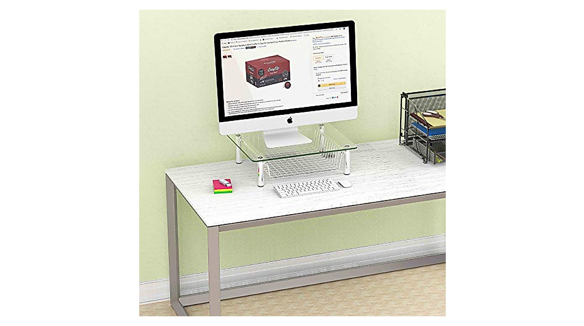 Stylish Glass Monitor Stand with Drawer - Simple Houseware