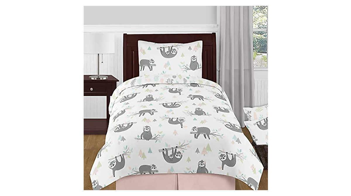 Sweet Jojo Designs Pink & Grey Jungle Sloth Laundry Hamper