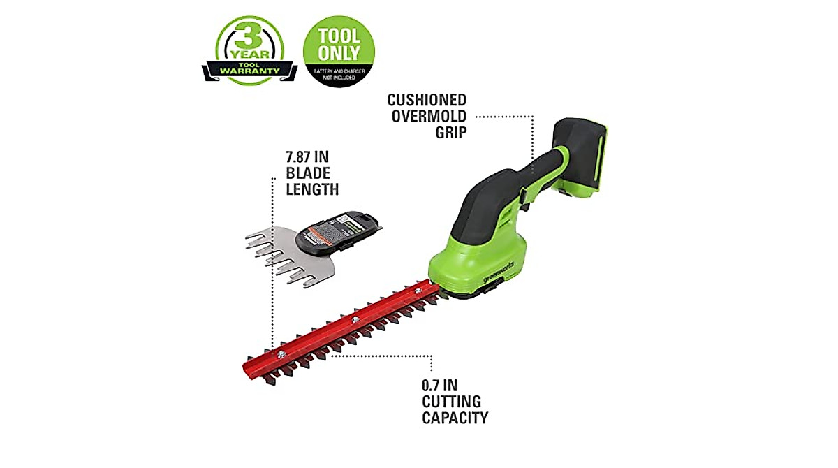 Greenworks 24V Shear Shrubber - 2-in-1 Grass Shear & Shrubber, Tool-Less Blade Change, Cordless (Battery Not Included)