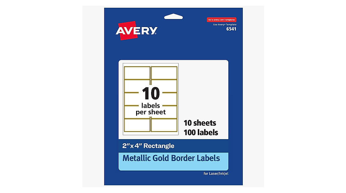Avery Printable Shipping Labels 2x4 Matte White with Gold Border