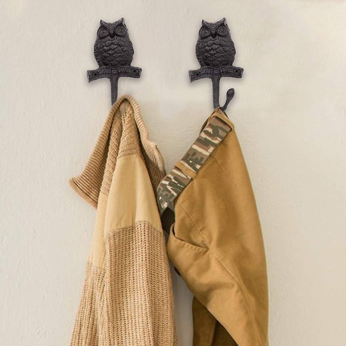 Vintage Owl Cast Iron Wall Hooks Rack - Set of 2