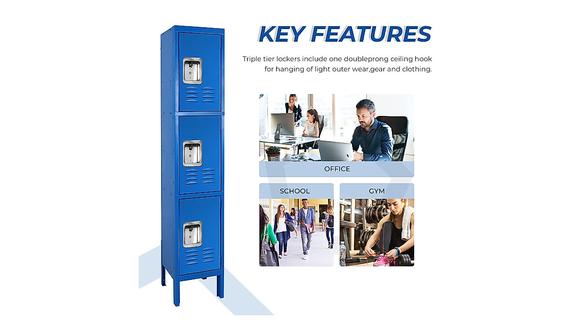 Pataku Metal Lockers - 3 Tier Steel Storage Solution