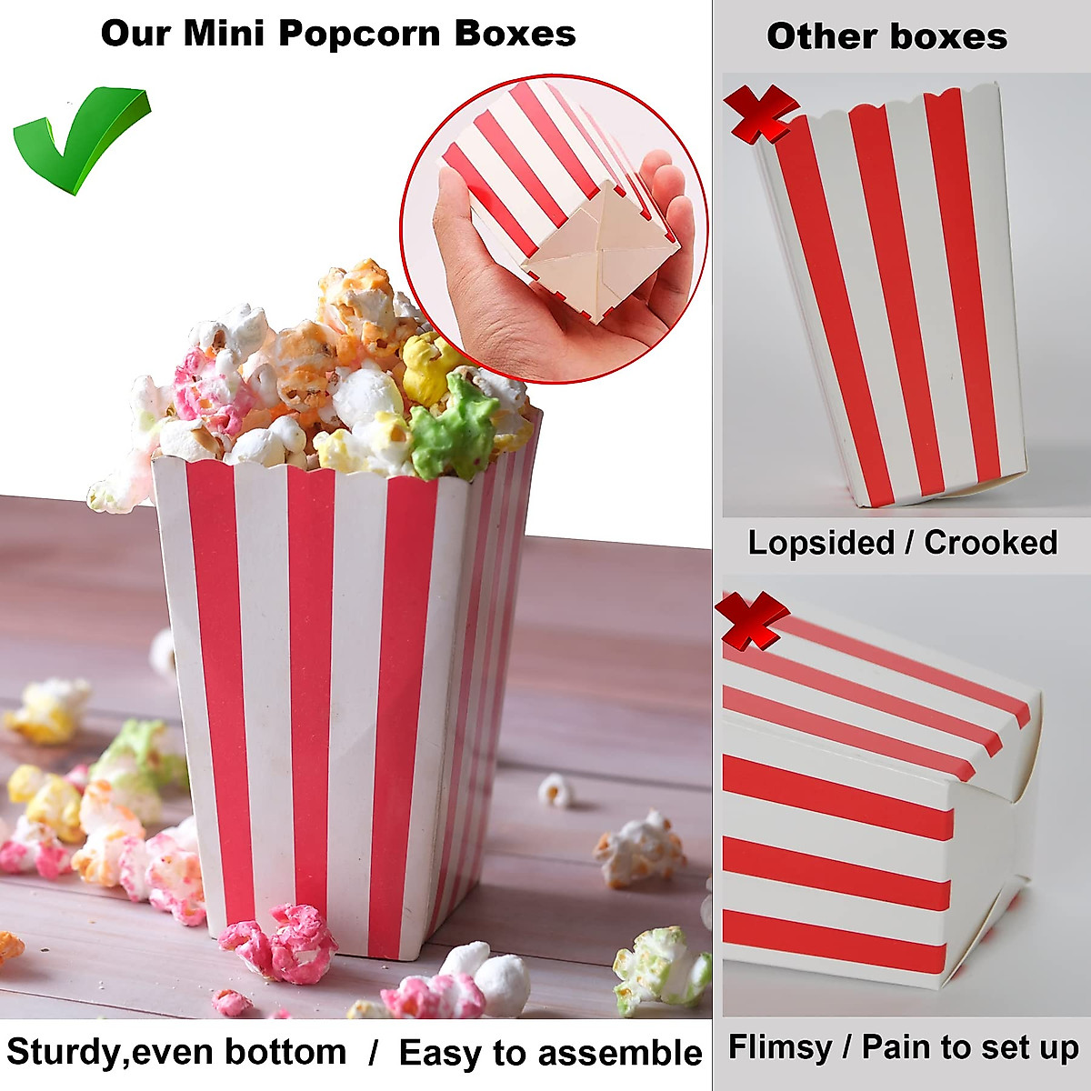 Mini Popcorn Boxes for Movie Night - 100 Pack Red & White Striped
