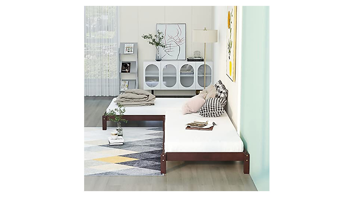 Solid Twin Platform Beds - Stackable Wood Frame Set