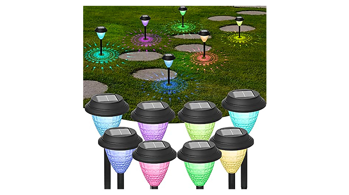 8 Pack Solar Path Lights - Waterproof RGB & Warm White Outdoor Lighting