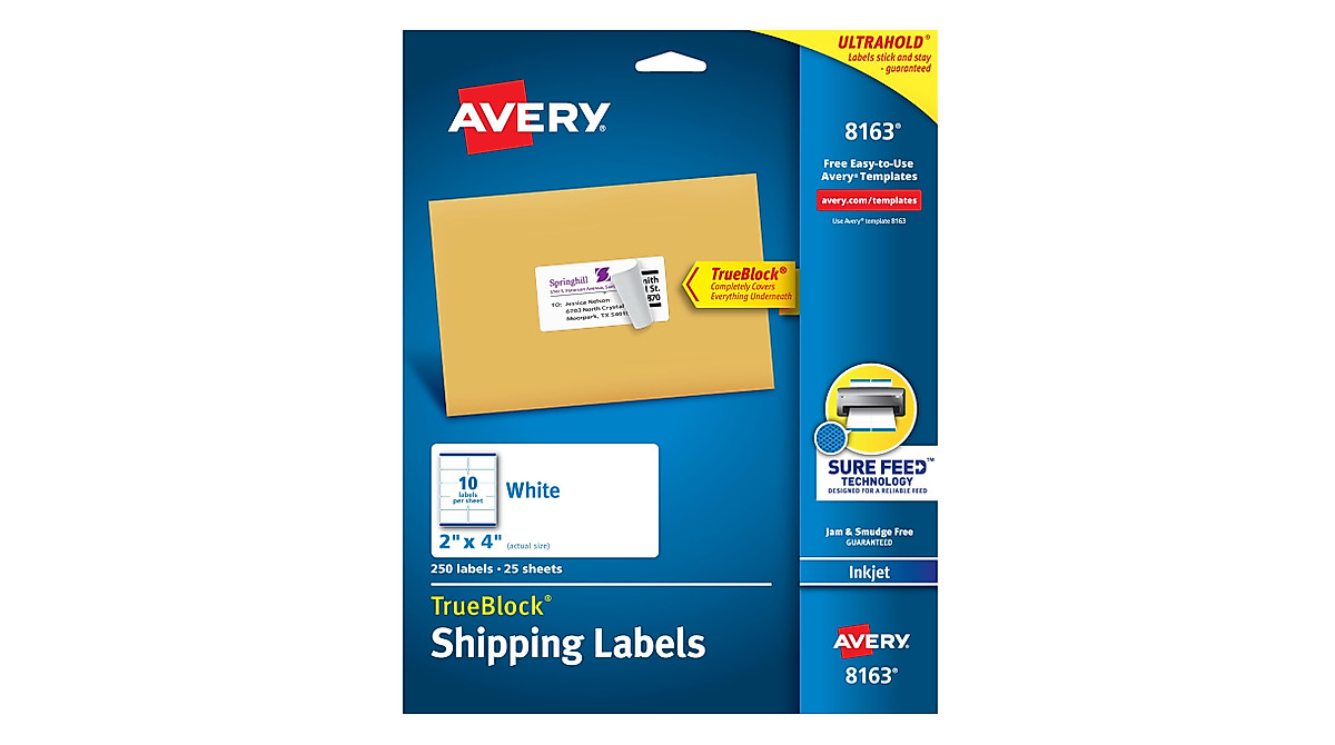 Avery Shipping Labels - 250 Printable Labels (8163)