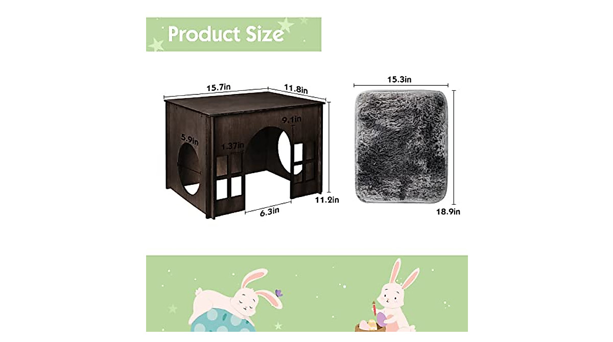 Large Wooden Rabbit House with Windows for Small Pets - Walnut