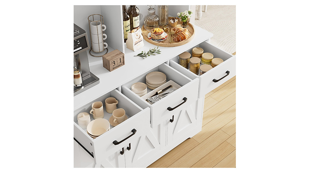 HOSTACK Buffet Cabinet with Hutch - Modern Farmhouse Kitchen Storage