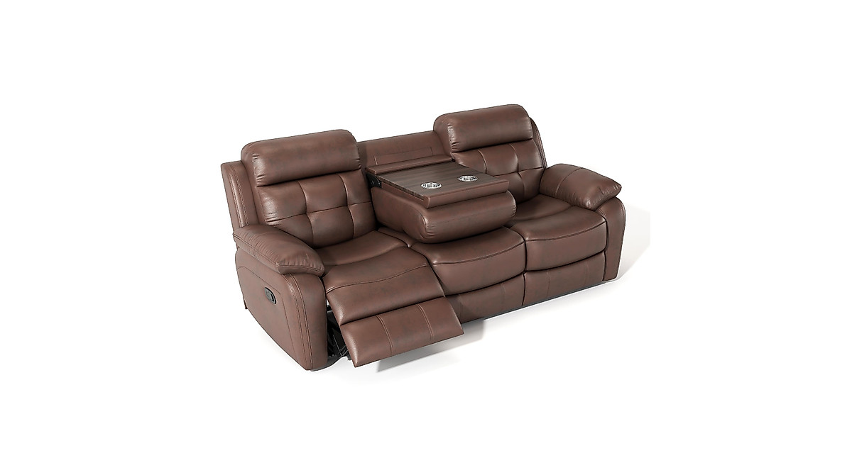 Familymill Genuine Leather Reclining Sofa with Drop-Down Table