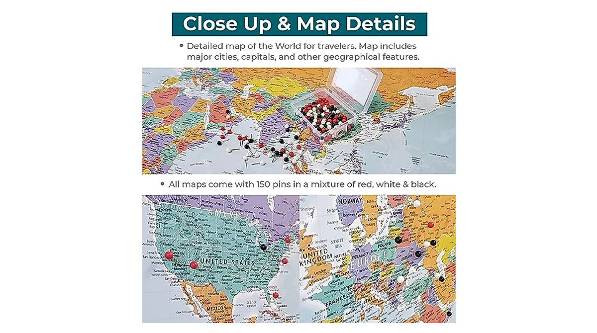 Personalized Push Pin Travel Map - Rustic Black Frame