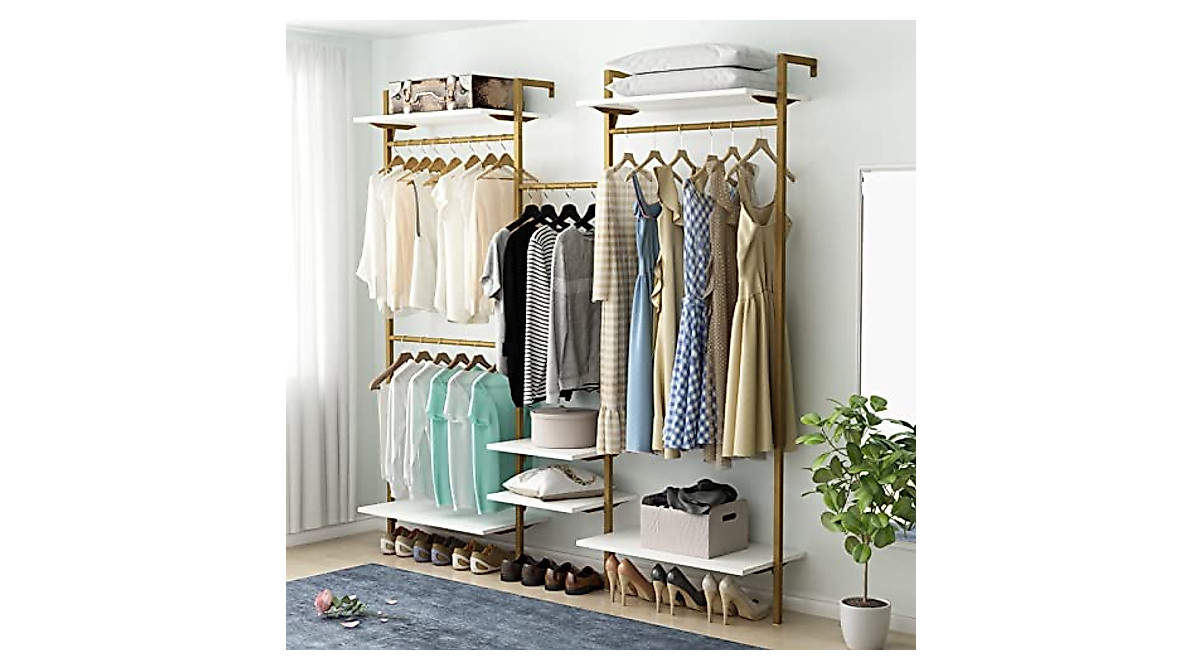 Auromie Gold Wall Mount Clothes Rack - Stylish Storage Solution