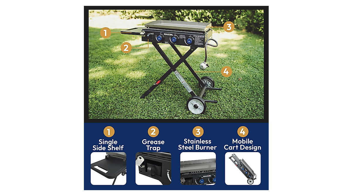 Razor Portable 3-Burner Gas Griddle & Grill Combo - 30,000 BTU