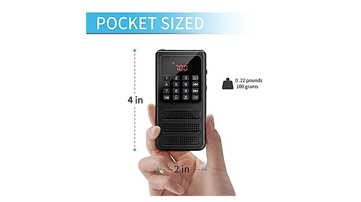 Portable Digital AM/FM Radio - Mini, Bluetooth & Rechargeable