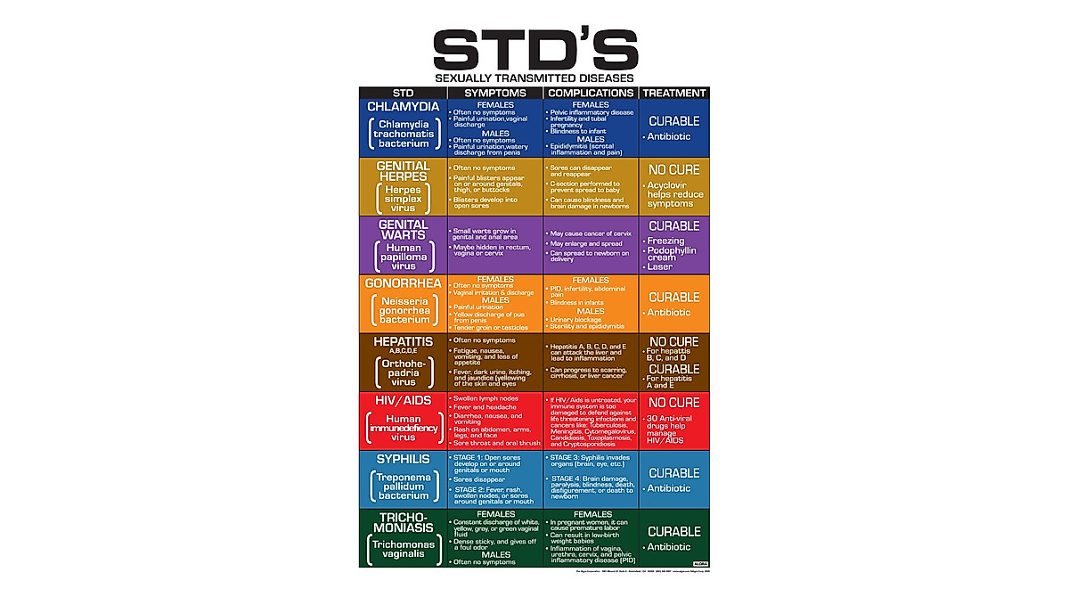 STD Symptoms & Treatment Poster - Large Laminated Educational Tool
