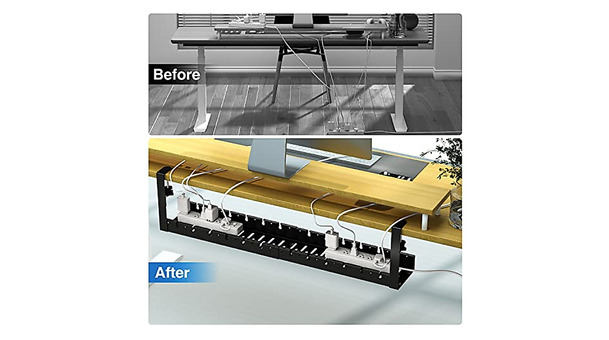 No Drilling Extendable Under Desk Cable Management - 31 Inch Metal Tray