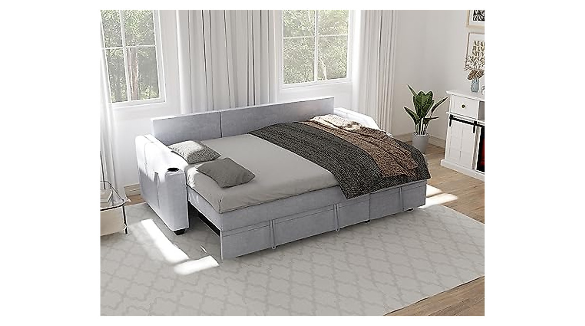 Ucloveria Reversible Sectional Sofa Bed with Storage - Grey 82" Couch