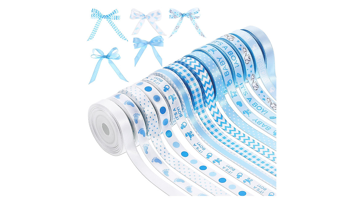 Baby Shower Ribbon Set - 14 Rolls of Baby Blue Satin Ribbon for Gifts ...