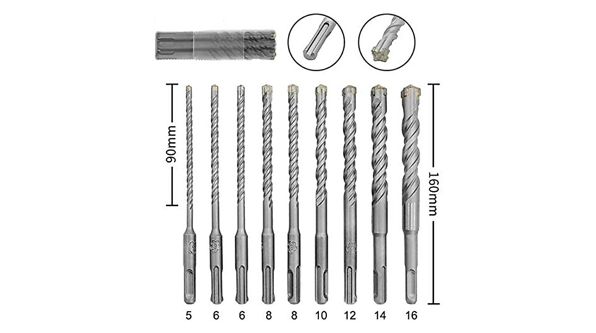 9-Pc Carbide Hammer Drill Bit Set for Concrete & Masonry
