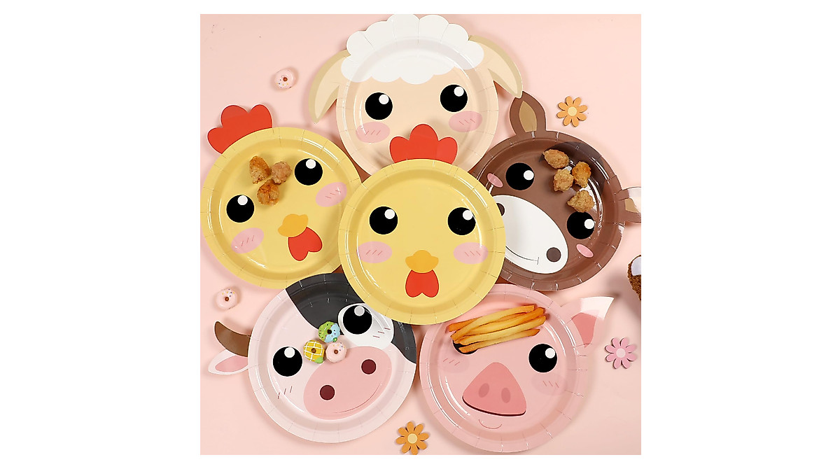 Farm Animal Party Plates - 50 Count Disposable Barn Animal Dinnerware