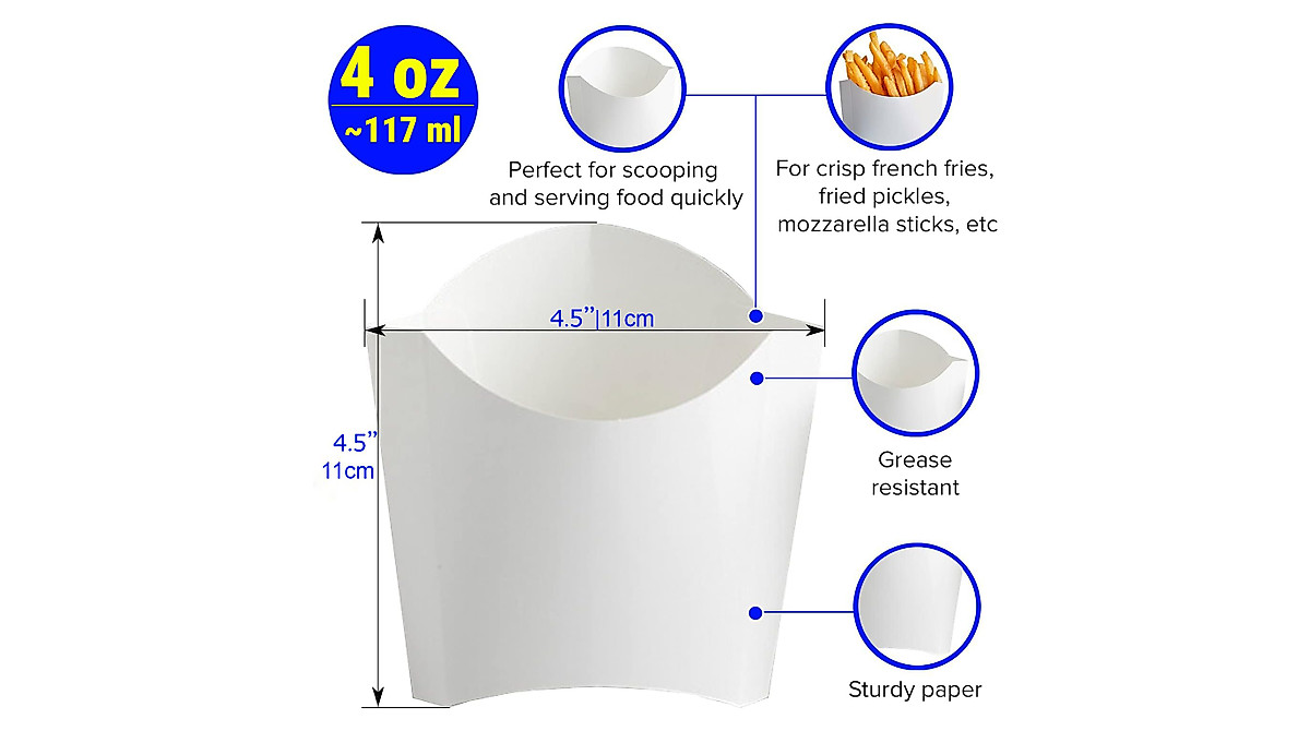 CUSINIUM 4 oz French Fry Containers 50-Pack - Disposable & Greaseproof
