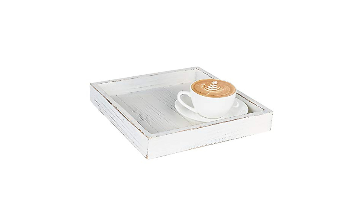 MyGift Whitewashed Wood Serving Tray - Vintage Decor