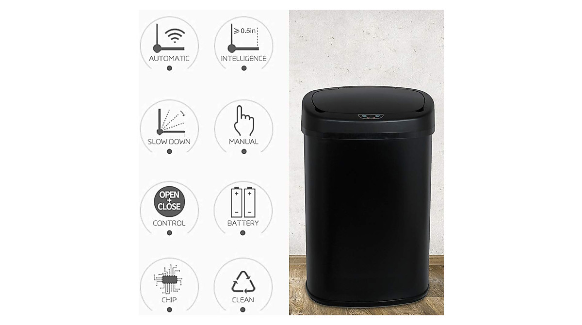 13 Gallon Stainless Steel Sensor Trash Can - Touchless Kitchen Bin
