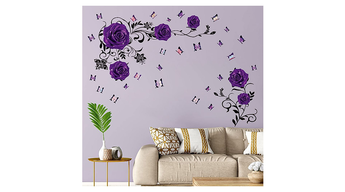 Supzone Purple Rose Wall Stickers for Elegant Decor