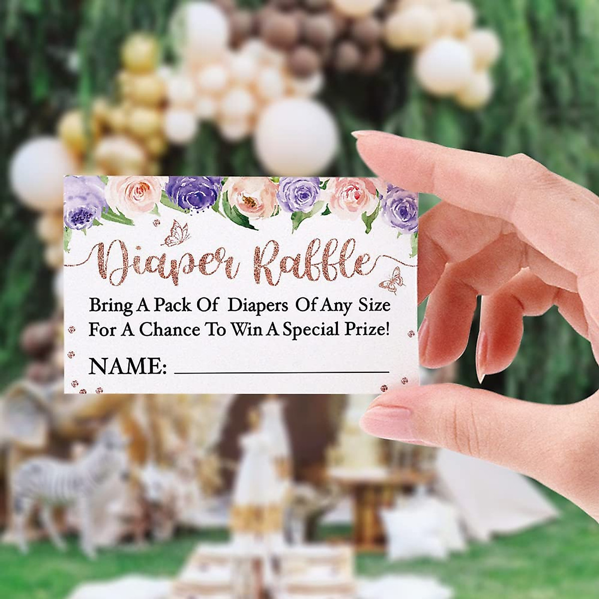 Purple Floral Diaper Raffle Game Cards for Baby Showers