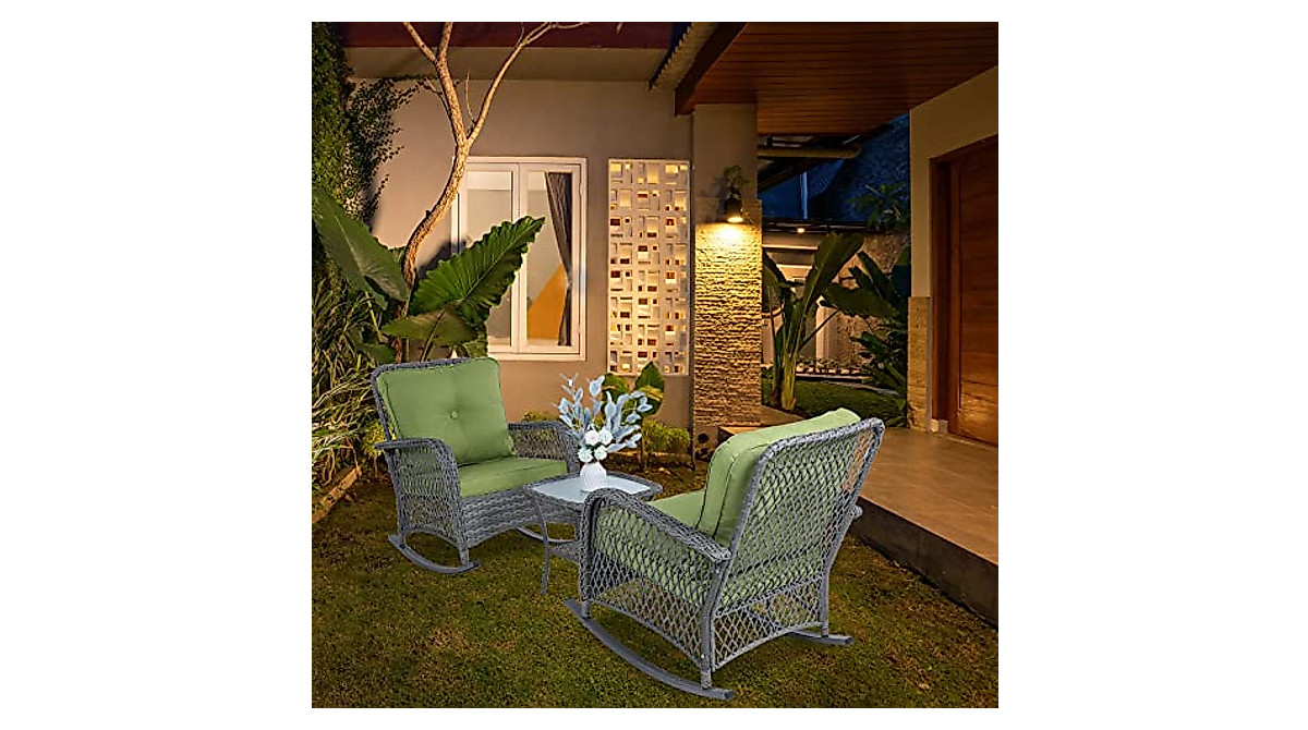 VONZOY Outdoor Rocking Chairs – Stylish Wicker Patio Furniture with ...