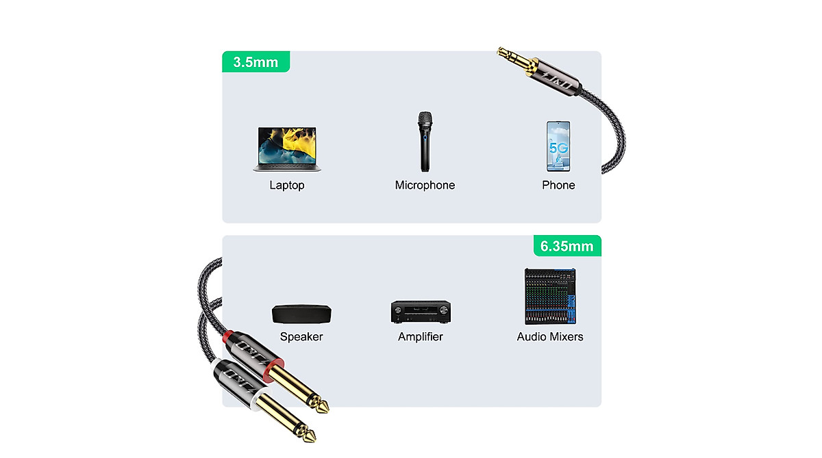 UGREEN 1/8 To 1/4 Stereo Cable 3.5mm TRS To Dual 6.35mm TS Mono Y Splitter Audio Braided Cord Compatible With IPhone, IPod, PC, Sound Card, Mixer, Multimedia Speaker, 10FT - View #7