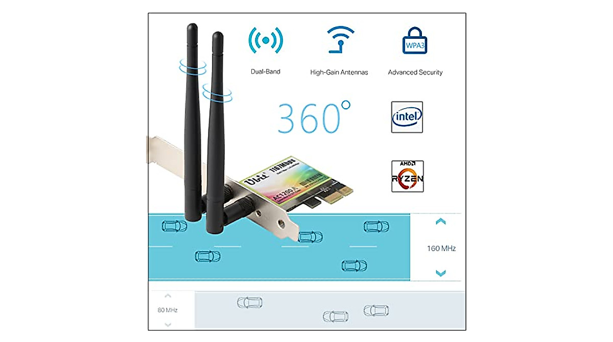 Scheda WiFi PCIe Ubit AC1200 - Dual Band Fino A 1200 Mbps, Per PC Desktop E Gaming - Foto 4